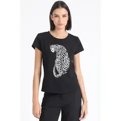 LIOLA - Polera Algodón Estampado Leopardo Negro