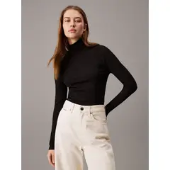 CALVIN KLEIN - Sweater Modal Rib Mock Neck Negro