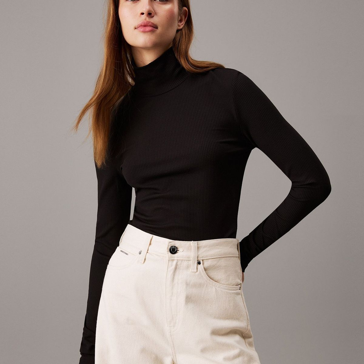 CALVIN KLEIN - Sweater Modal Rib Mock Neck Negro Calvin Klein