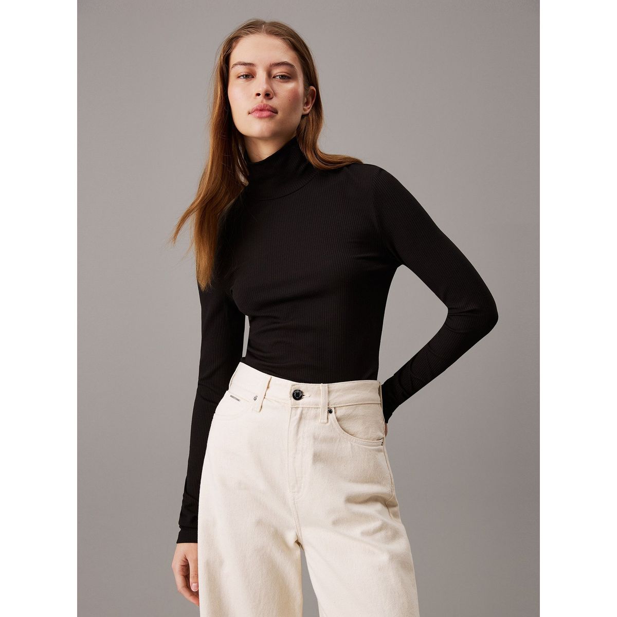 CALVIN KLEIN - Sweater Modal Rib Mock Neck Negro Calvin Klein
