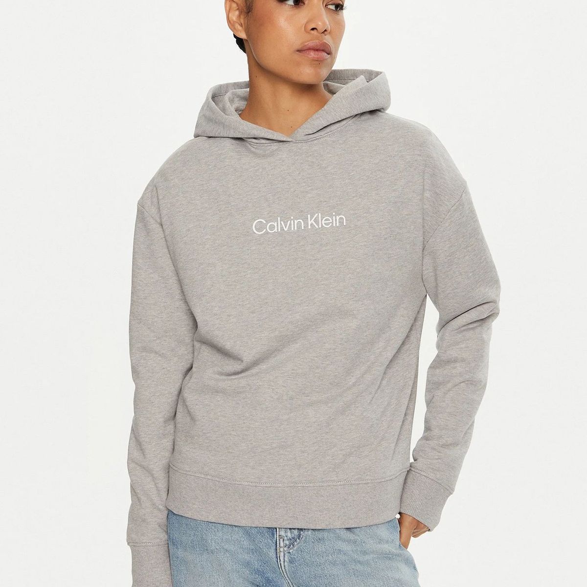 CALVIN KLEIN - Poleron con Gorro Hero Logo Gris Calvin Klein