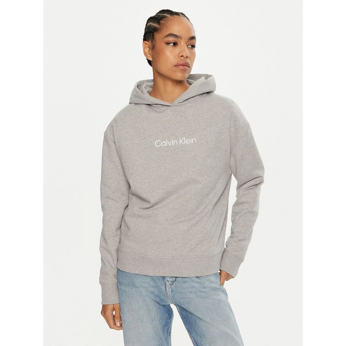 CALVIN KLEIN - Poleron con Gorro Hero Logo Gris Calvin Klein