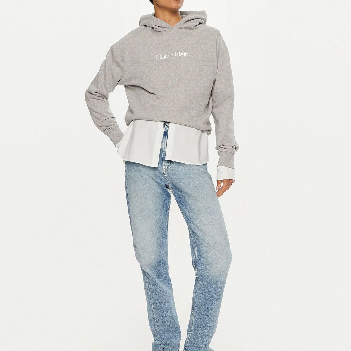 CALVIN KLEIN - Poleron con Gorro Hero Logo Gris Calvin Klein