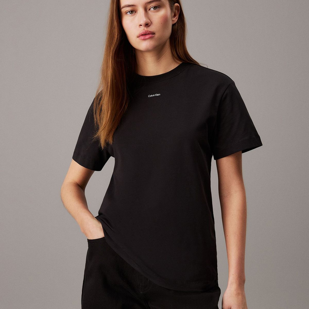 CALVIN KLEIN - Polera Nano Logo Regular Negro Calvin Klein