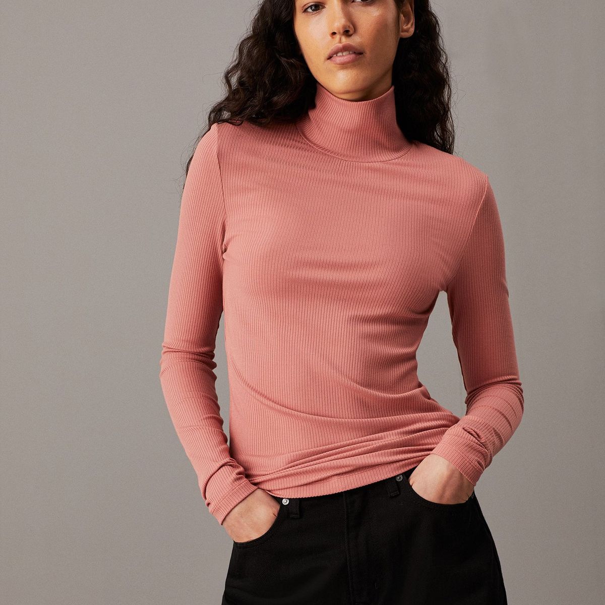CALVIN KLEIN - Sweater Modal Rib Mock Neck Rosado Calvin Klein