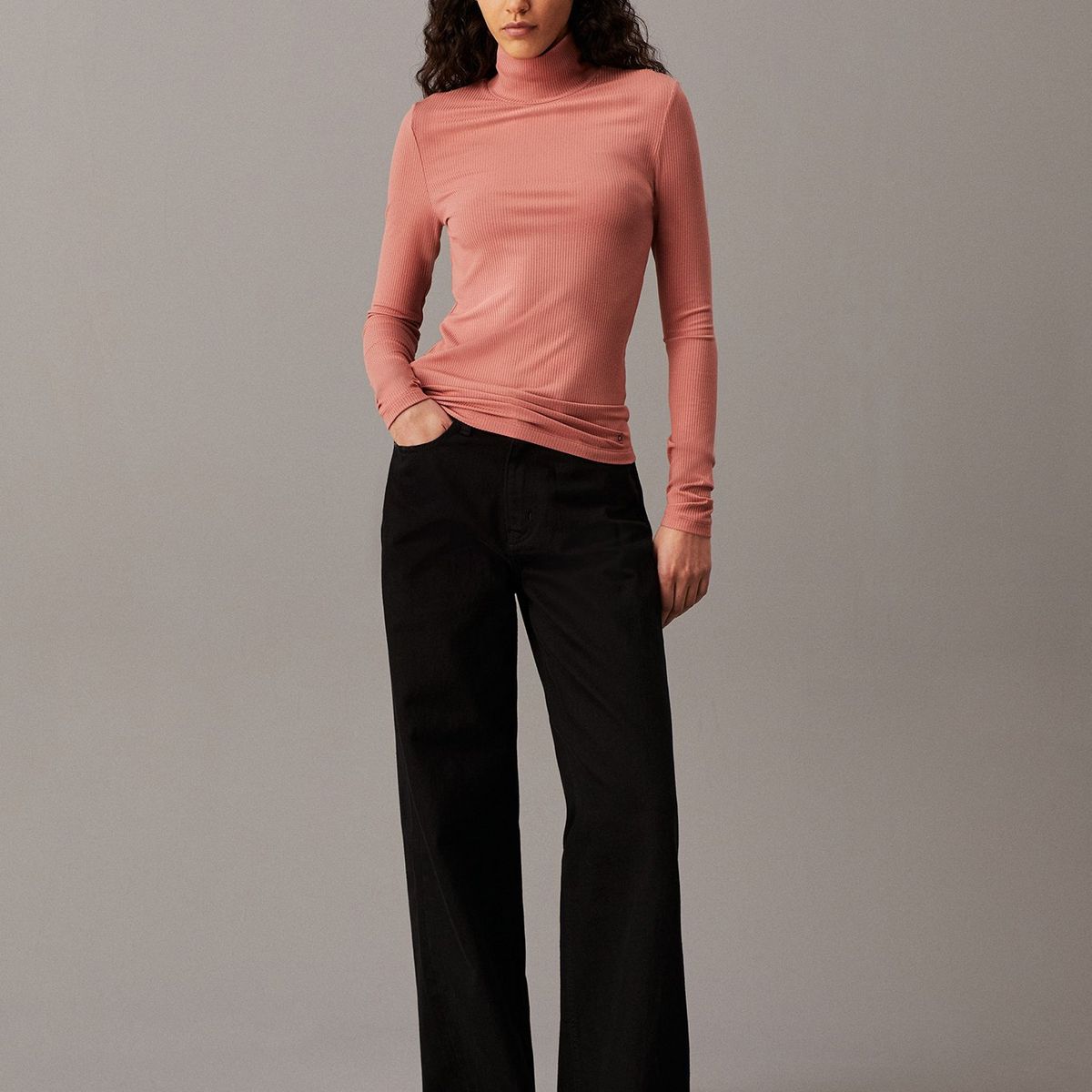 CALVIN KLEIN - Sweater Modal Rib Mock Neck Rosado Calvin Klein