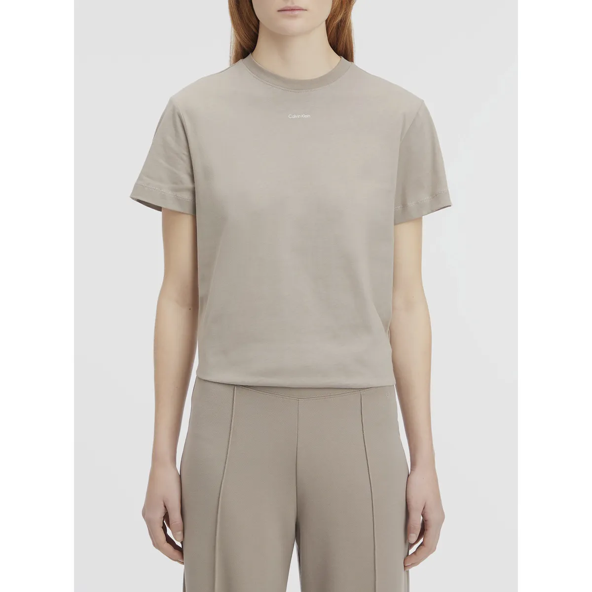 CALVIN KLEIN - Polera Nano Logo Regular Beige Calvin Klein