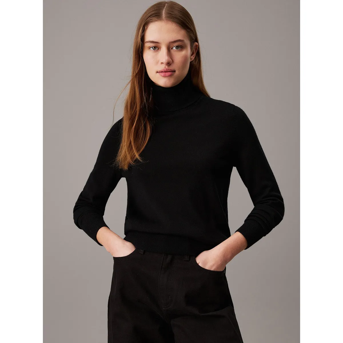 CALVIN KLEIN - Sweater Merino Wool Roll Neck Negro Calvin Klein