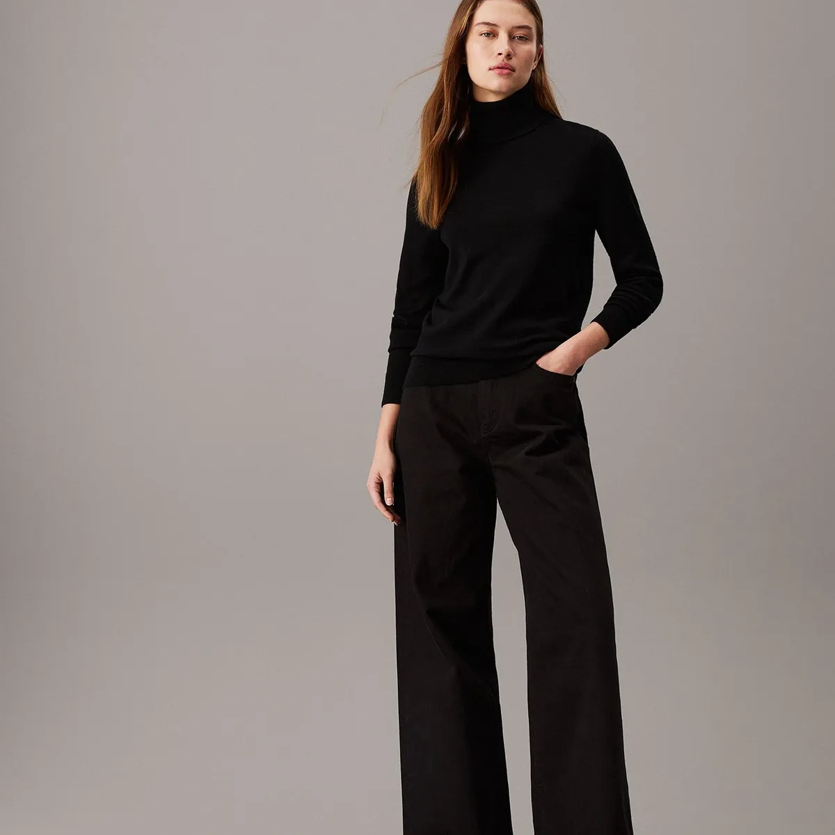 CALVIN KLEIN - Sweater Merino Wool Roll Neck Negro Calvin Klein