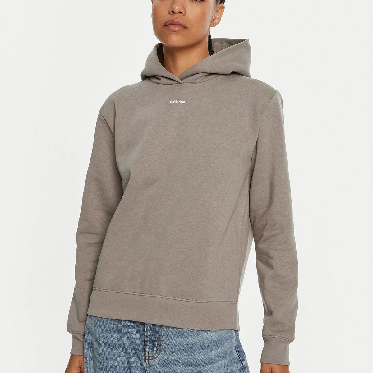 CALVIN KLEIN - Poleron con Gorro Nano Logo Gris Calvin Klein