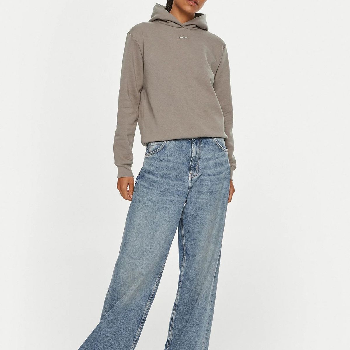 CALVIN KLEIN - Poleron con Gorro Nano Logo Gris Calvin Klein