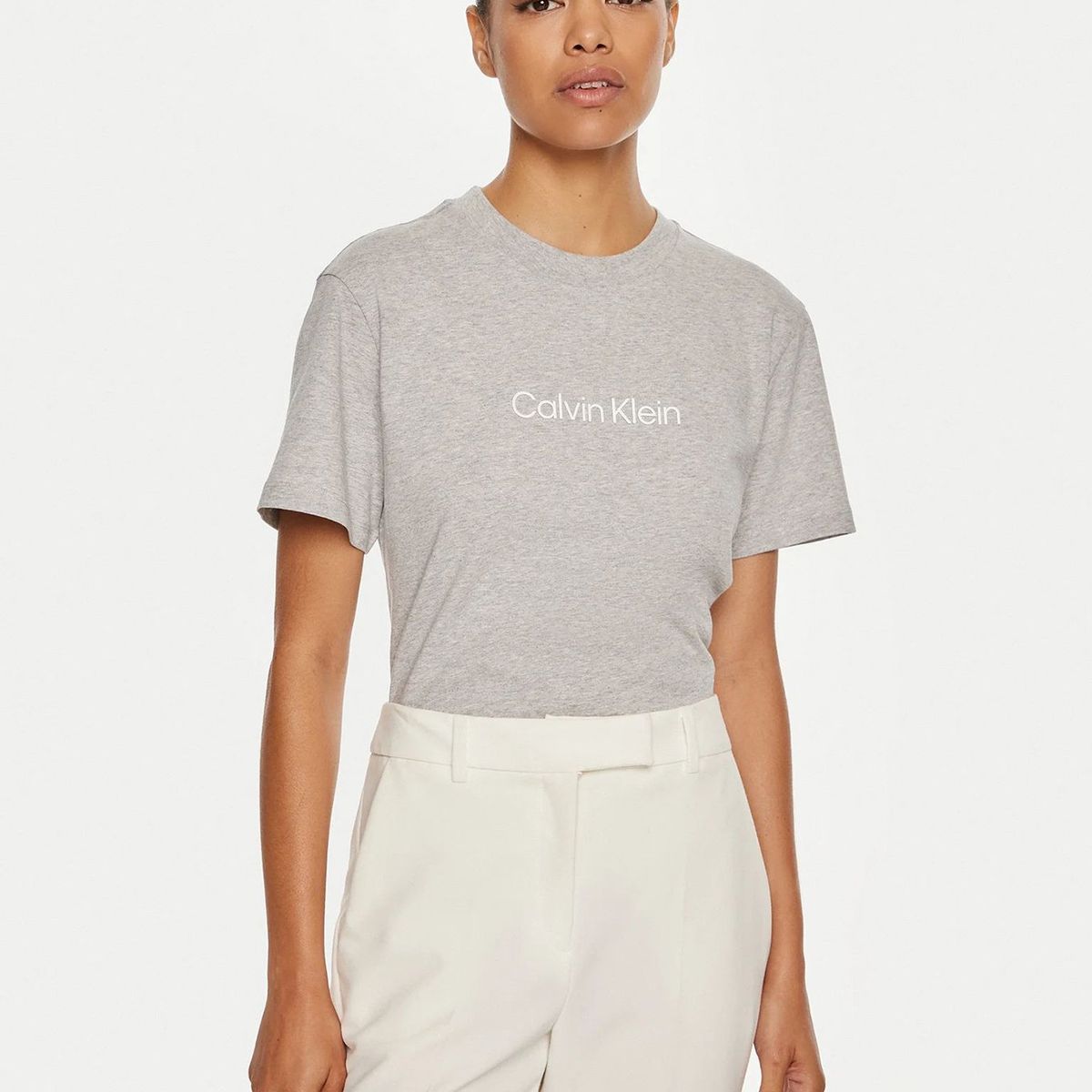 CALVIN KLEIN - Polera Hero Logo Regular Gris Calvin Klein