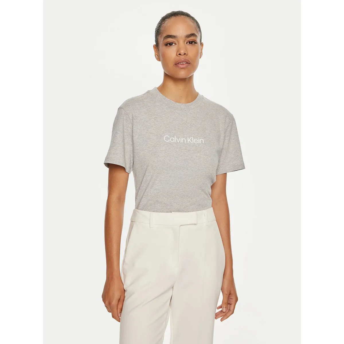 CALVIN KLEIN - Polera Hero Logo Regular Gris Calvin Klein