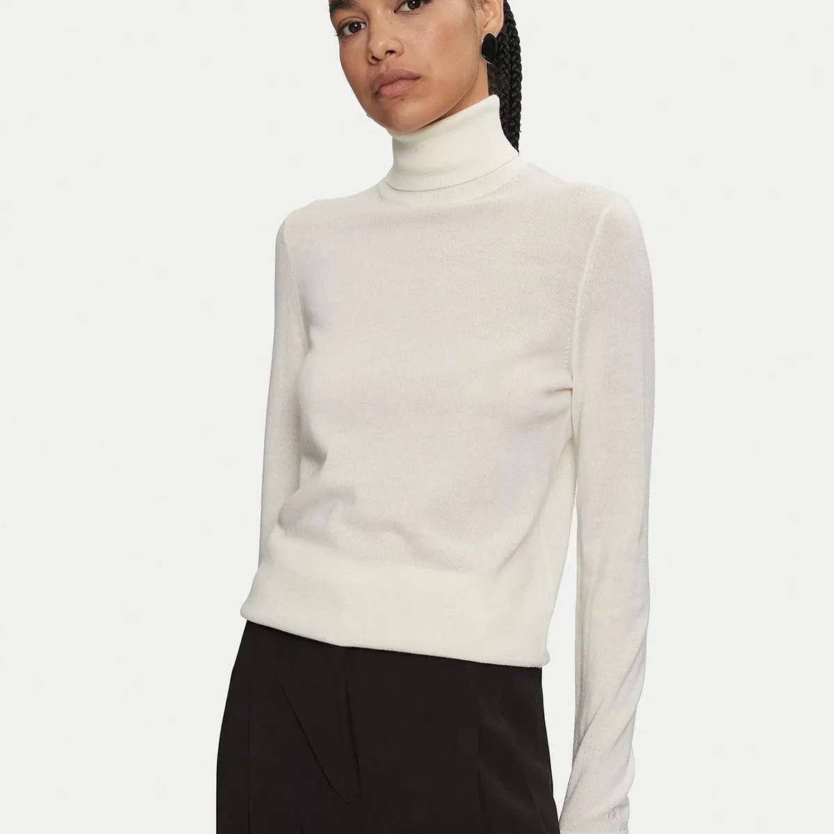 CALVIN KLEIN - Sweater Merino Wool Roll Neck Blanco Calvin Klein