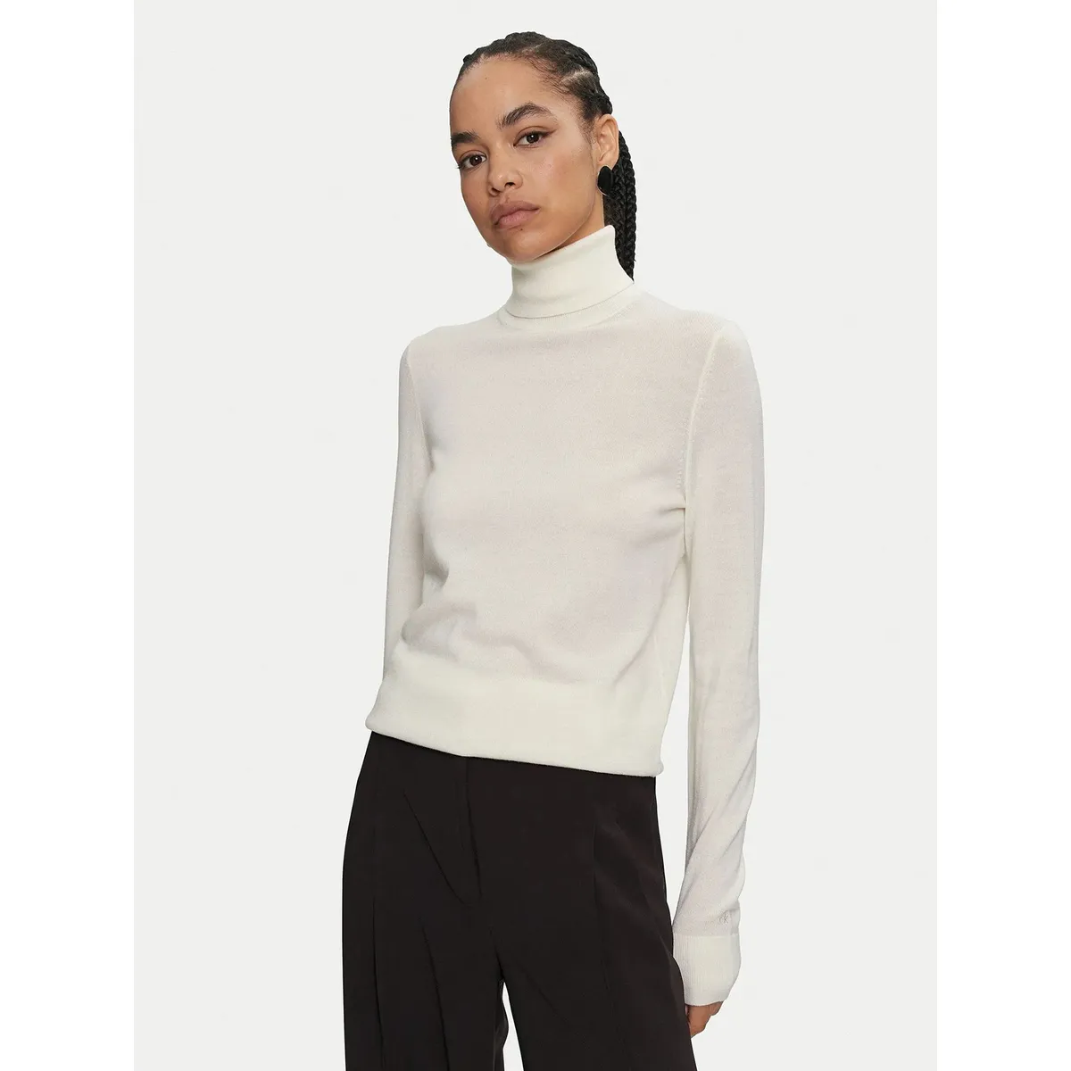 CALVIN KLEIN - Sweater Merino Wool Roll Neck Blanco Calvin Klein