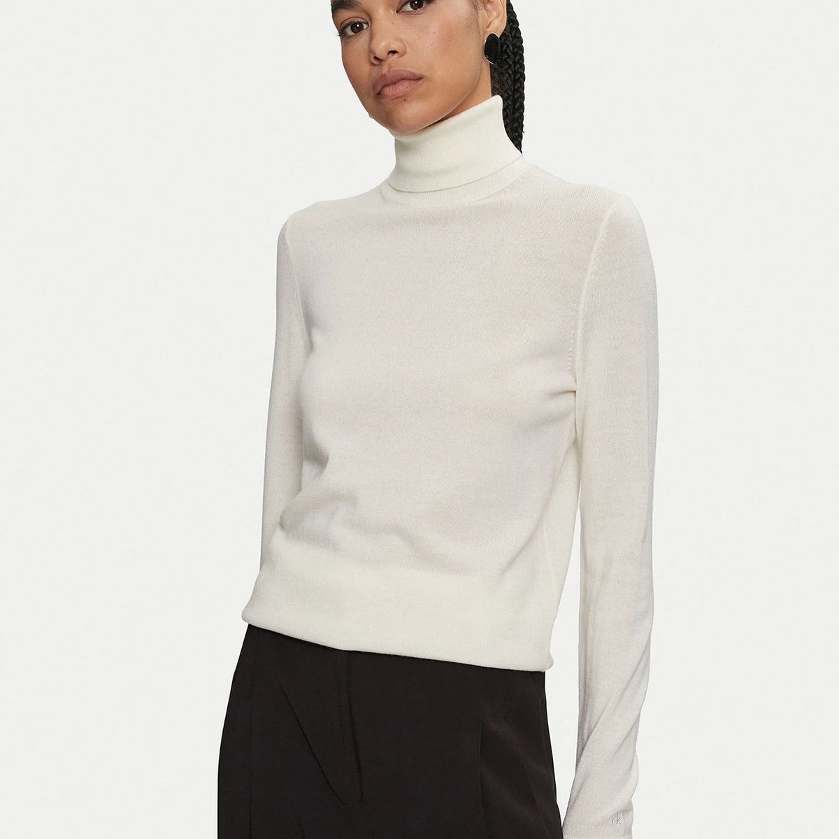 CALVIN KLEIN - Sweater Merino Wool Roll Neck Blanco Calvin Klein