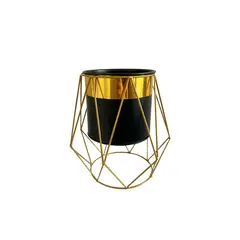 GENERICO - Macetero Pedestal Maceta Negra con dorado