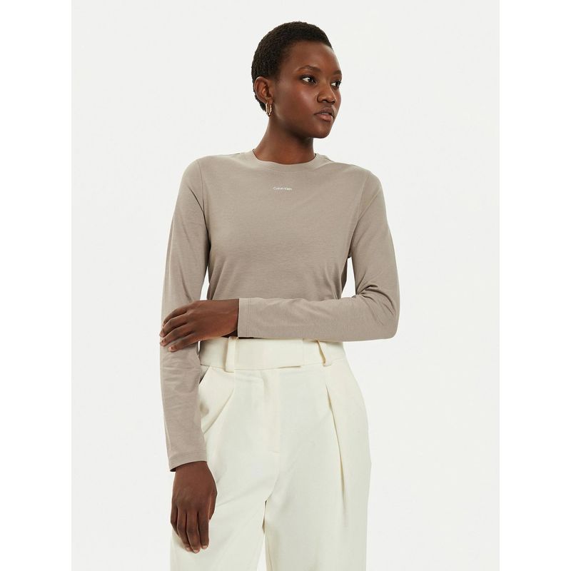 CALVIN KLEIN - Polera Nano Logo Slim Beige Calvin Klein