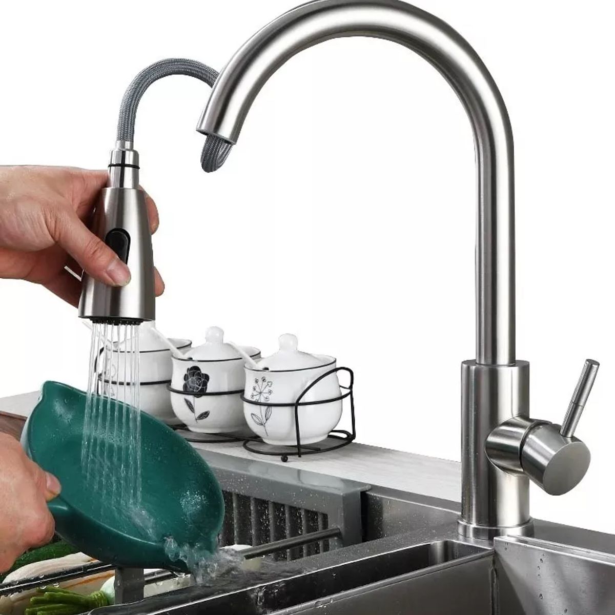GENERICO - Llave Monomando Lavaplatos Flexible Retractil Premium