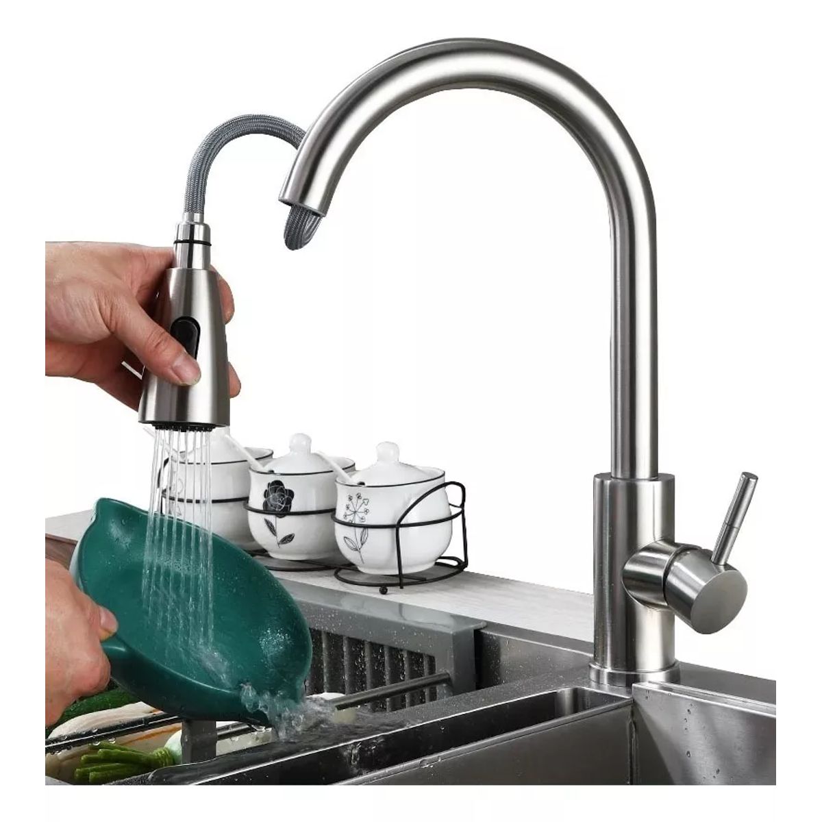 GENERICO - Llave Monomando Lavaplatos Flexible Retractil Premium