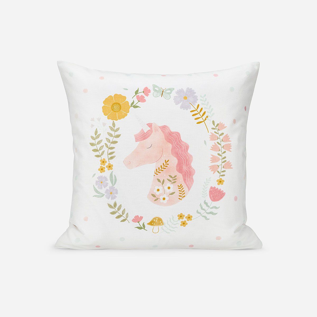 ROSEN - Funda Cojín Infantil Unicornio Folk Rosa 50 x 50 cm