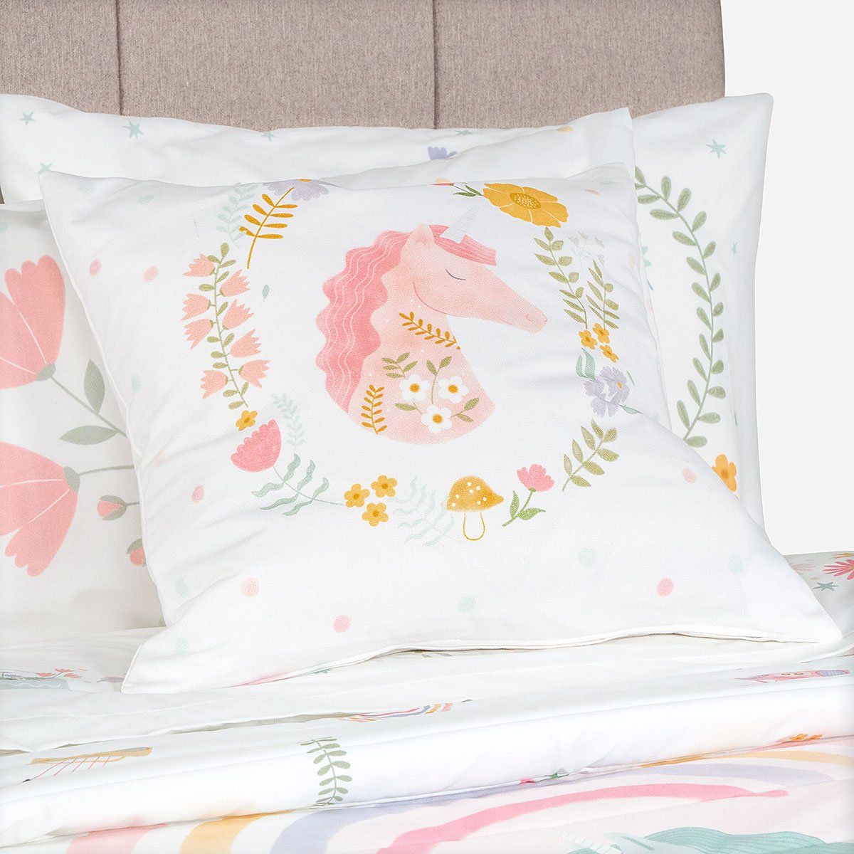 ROSEN - Funda Cojín Infantil Unicornio Folk Rosa 50 x 50 cm
