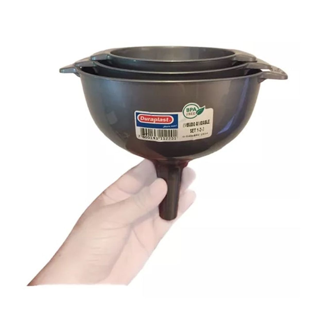 KENDY - Set 3 Embudos Anidable Plásticos Multiuso Con Asa 1-2-3