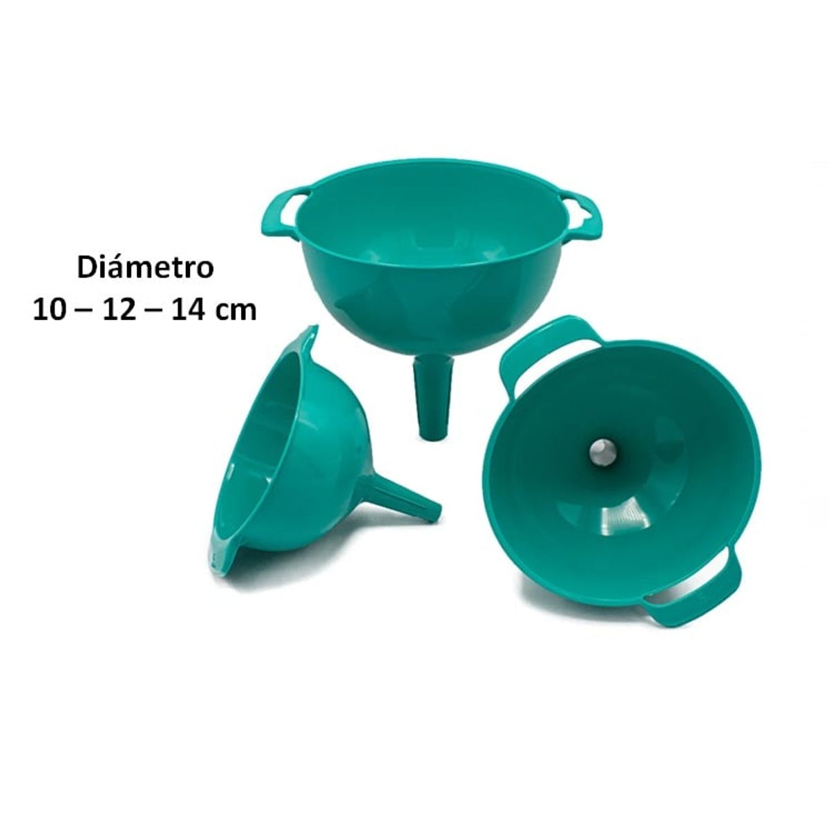 KENDY - Set 3 Embudos Anidable Plásticos Multiuso Con Asa 1-2-3