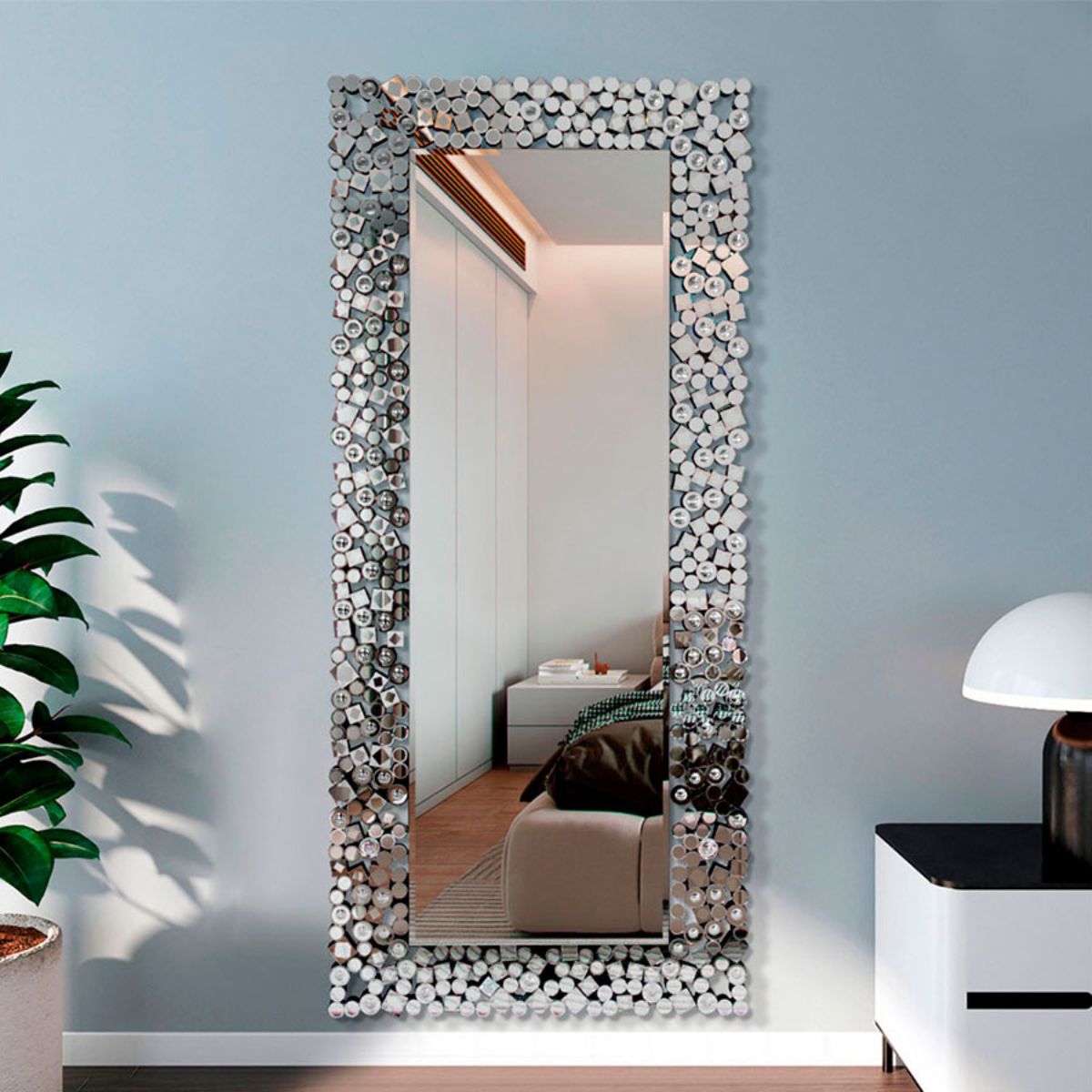 GENERICO - Espejo de Pie o pared  80×180 cm con Marco de figuras Espejadas