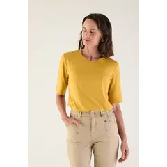 MA GRIFFE - Polera Manga Corta Mostaza Mujer Magriffe