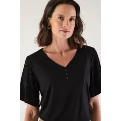 MA GRIFFE - Polera Lisa Negra Con Encaje