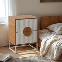 Velador premiun 2 cajones con rieles color madera con blanco