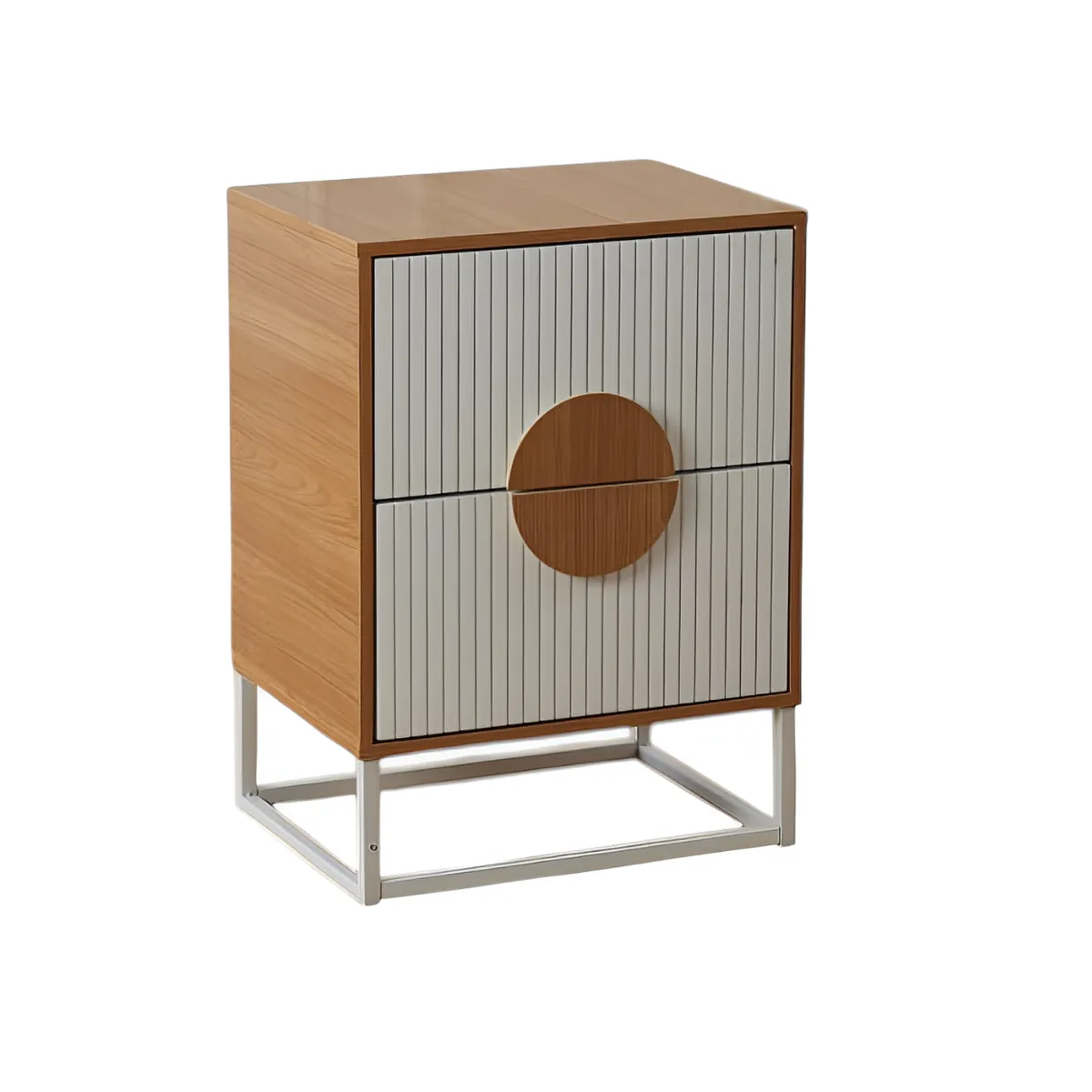 SPACE HOME - Velador premiun 2 cajones con rieles color madera con blanco