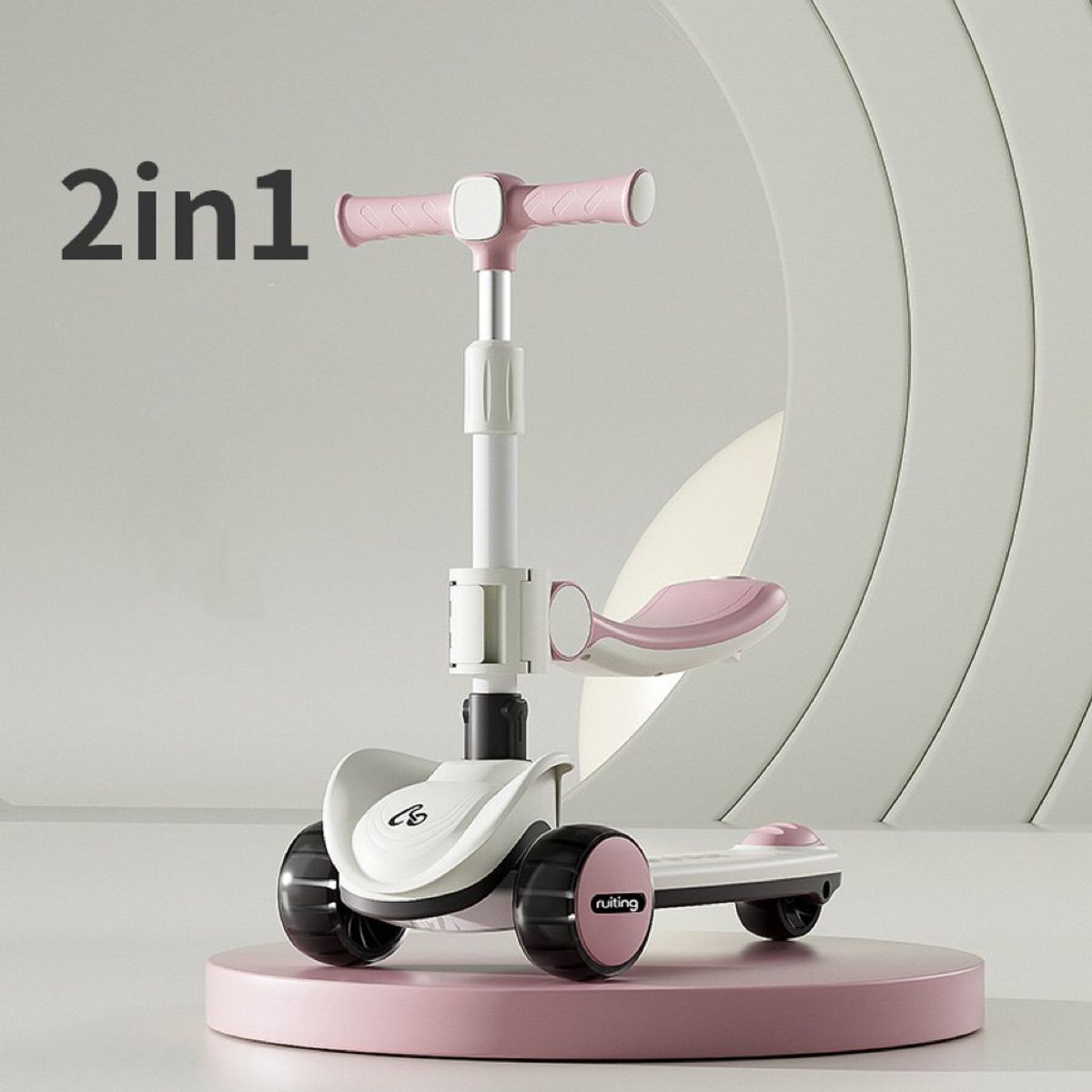 GOLDEN BABY'S - Scooter Monopatin con asiento y Luz Musica Rosado 2 EN 1
