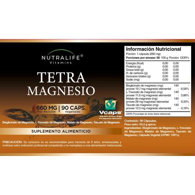 Imagen 2 del producto Tetra Magnesio Bisglicinato Treonato Malato Taurato Lf 2x90 Caps
