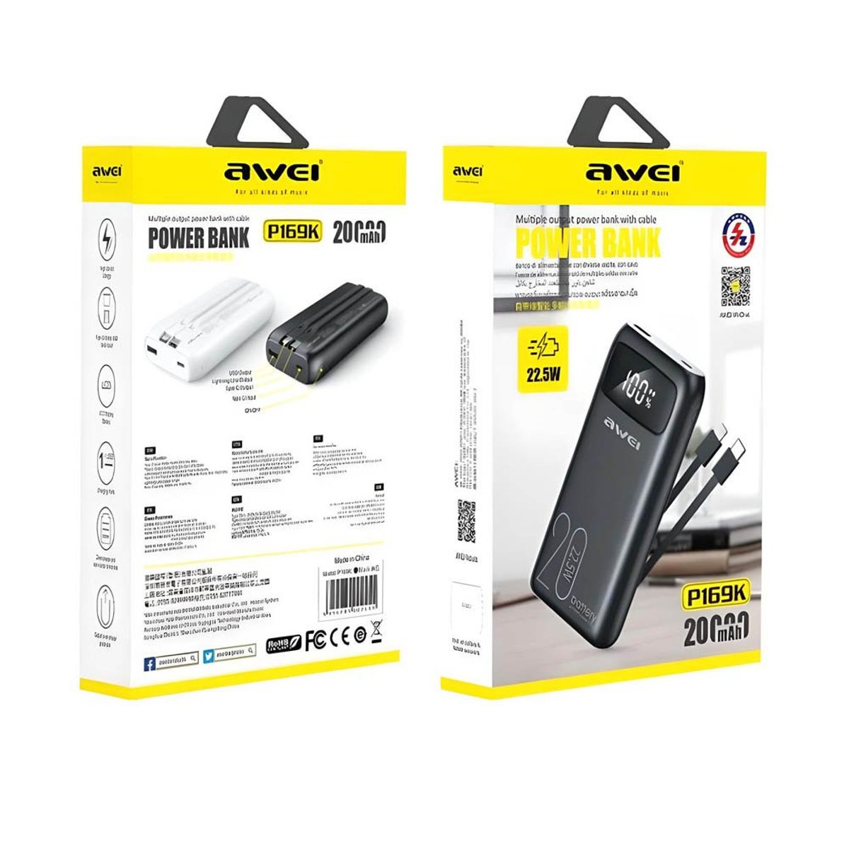 AWEI - Power Bank Bateria Externa 20000 Mah 22.5w P169k