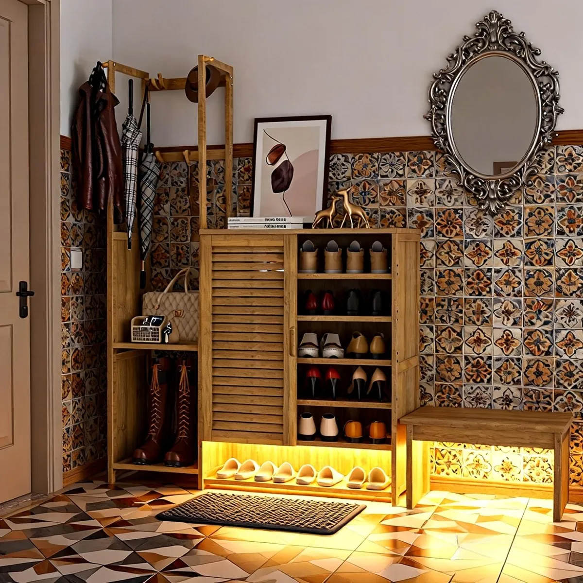 AIZO - AIZO Zapatero Bambú 6 Niveles + Perchero 100x163cm Natural