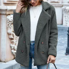 TIOZONEY - Chaqueta de felpa para mujer- Gris