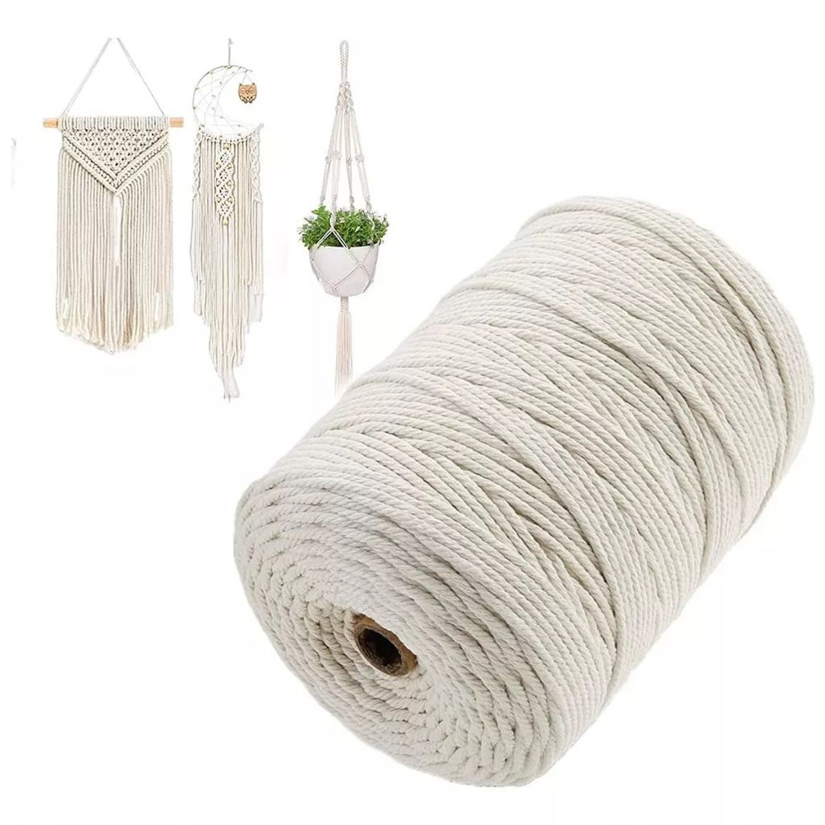 KUANGYE - Hilo De Algodón Natural Para Macramé 5mmX200m Cordón Detejer Crudo