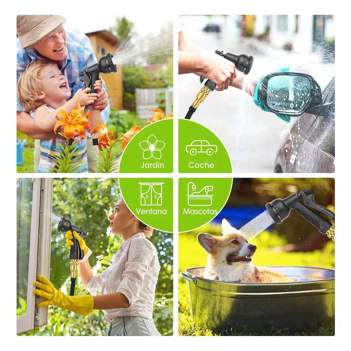 KUANGYE - Manguera De Jardín Expandible De Hasta 15 M Con 8 Modos