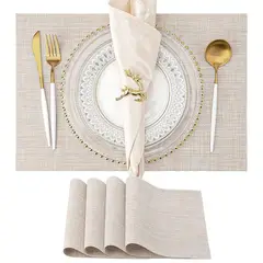 GENERICO - 4 Pcs Manteles Individuales Resistente Al Calor-Beige