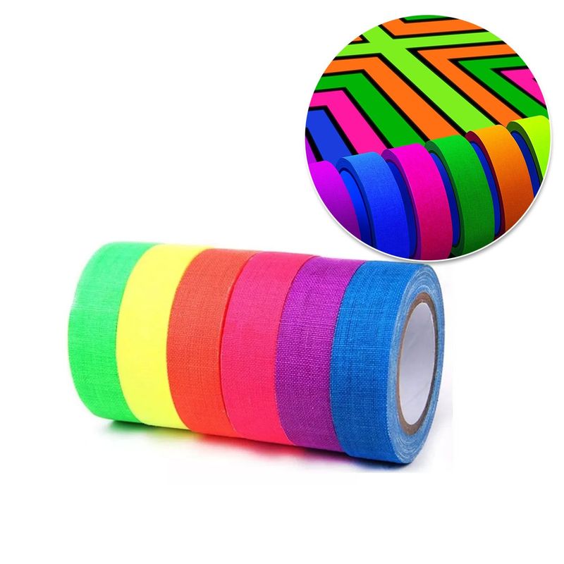 BITART - Cinta Adhesiva Tela Fluorescente Color Neón, 6 Rollos