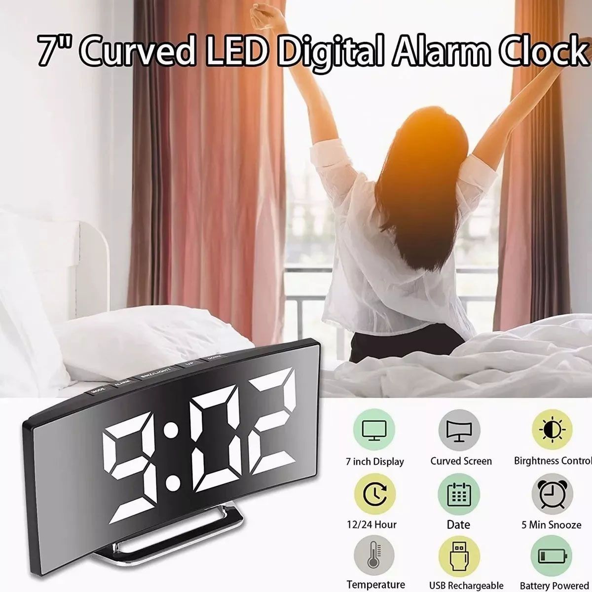 EDWINAYY - Reloj Despertador Digital Pantalla Led Alarma Luminoso