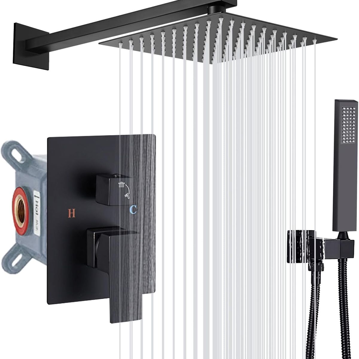 BLUEDREAMER - Ducha Empotrados Set-Regadera Cuadrada y Monomando Para Regadera