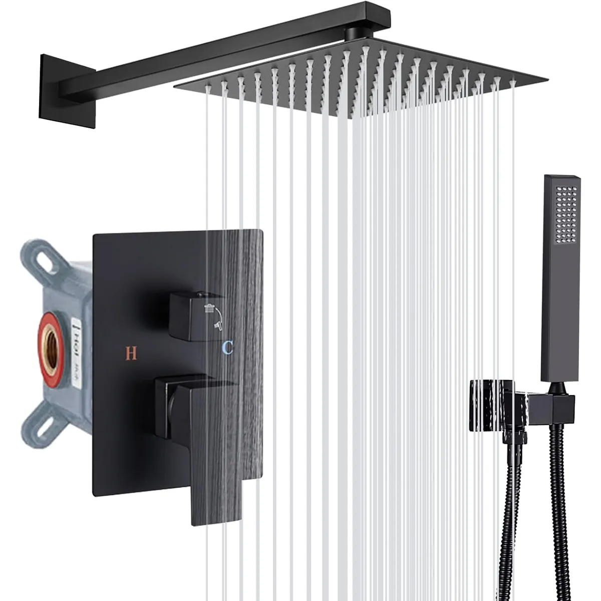 BLUEDREAMER - Ducha Empotrados Set-Regadera Cuadrada y Monomando Para Regadera