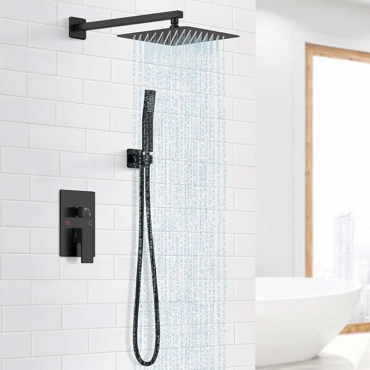 BLUEDREAMER - Ducha Empotrados Set-Regadera Cuadrada y Monomando Para Regadera