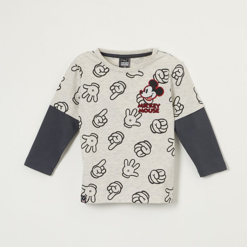 DISNEY - Polera Manga Larga Niño Mickey Hands Gris Disney