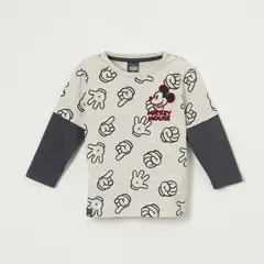 DISNEY - Polera Manga Larga Niño Mickey Hands Gris