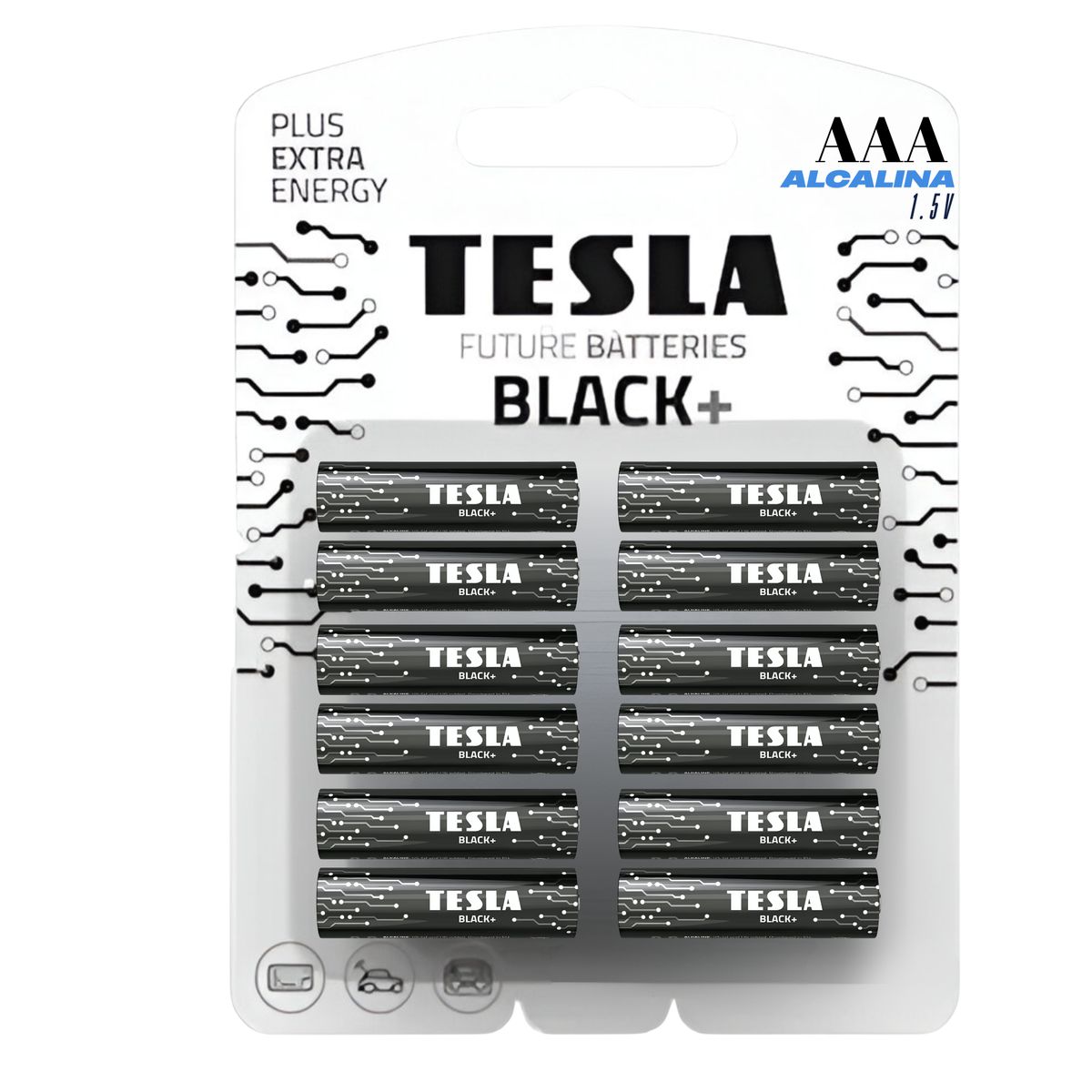 TESLA - Pack 12 Pilas Tesla Black+ AAA T-ES-013 Alcalina High Power