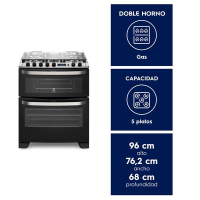 Imagen 2 del producto Cocina a Gas 5 Platos Experience Doble Horno y Timer Digital 76DBA Negra